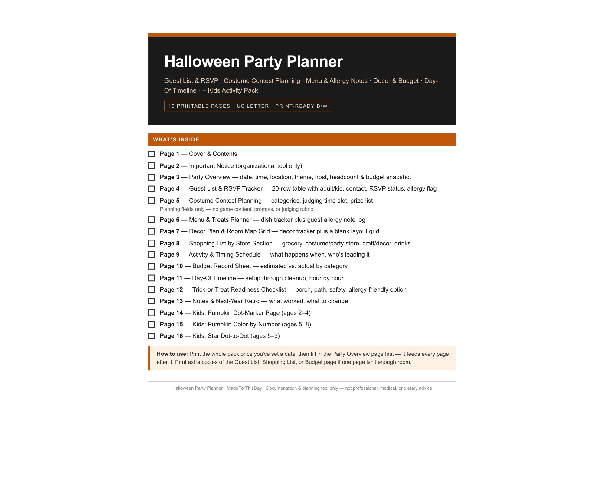 Halloween Party Planner + Kids Activity Pack preview
