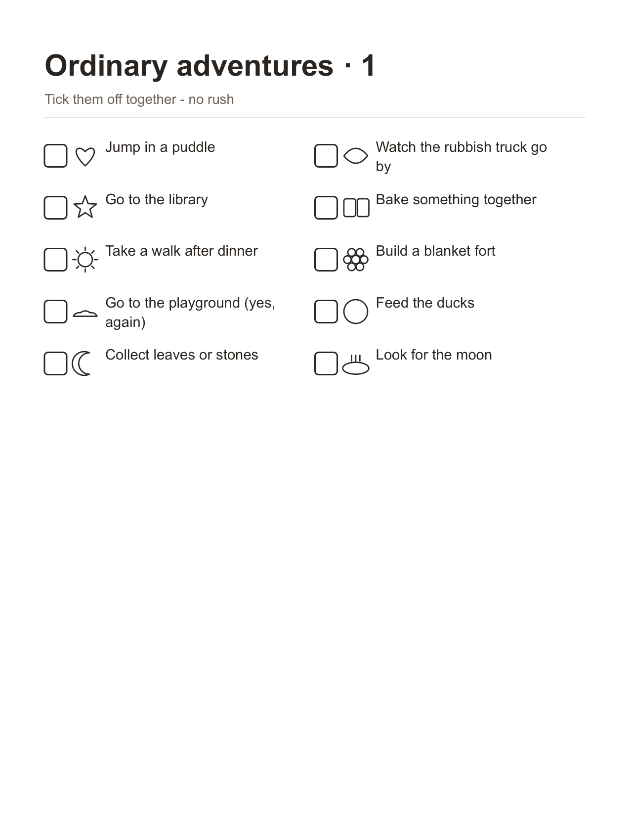 Ordinary Adventures Checklist printable preview